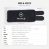 TriPad size and specifications: 30 x 12.2 cm pad with two velcro arms, 60 red and near-infrared LEDs, heat, vibration and timer